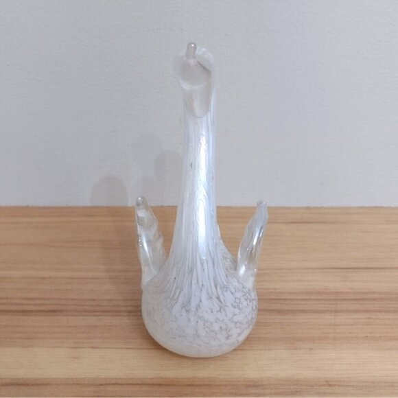 Vintage White Iridescent Lustre Spotted Swan Solid Glass Figurine Paperweight - Picture 2 of 9